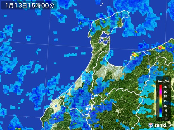 石川県の雨雲レーダー(2017年01月13日)