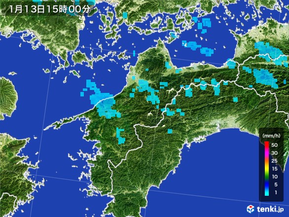 愛媛県の雨雲レーダー(2017年01月13日)