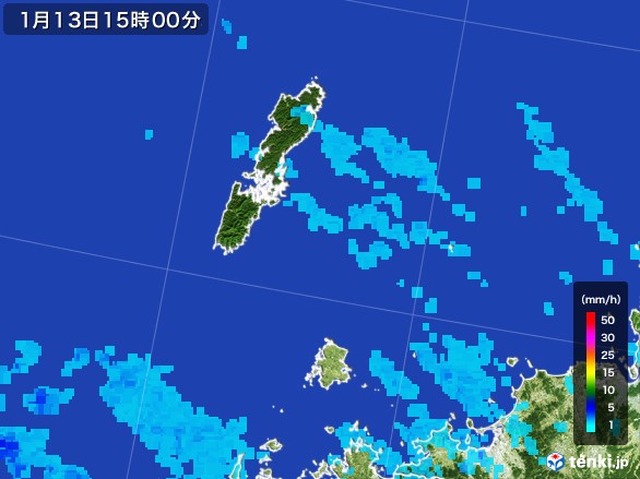 壱岐・対馬(長崎県)の雨雲レーダー(2017年01月13日)