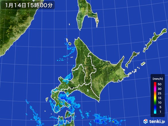 北海道地方の雨雲レーダー(2017年01月14日)