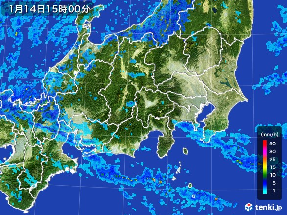 関東・甲信地方の雨雲レーダー(2017年01月14日)