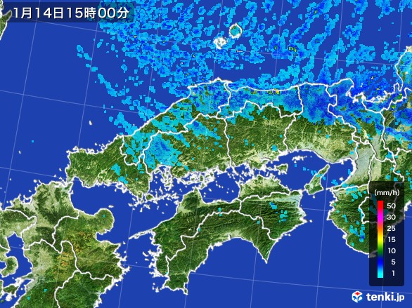 中国地方の雨雲レーダー(2017年01月14日)