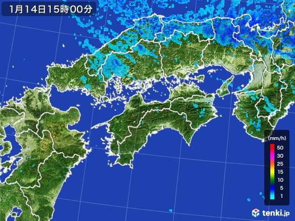 四国地方の雨雲レーダー(2017年01月14日)