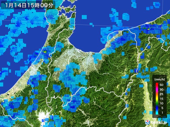 富山県の雨雲レーダー(2017年01月14日)