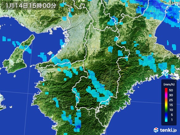 奈良県の雨雲レーダー(2017年01月14日)