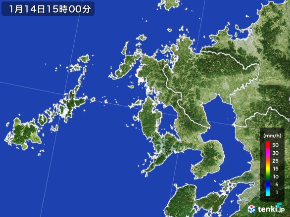 長崎県の雨雲レーダー(2017年01月14日)