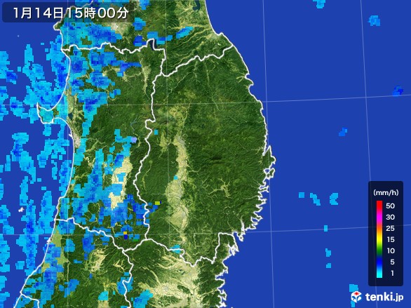 岩手県の雨雲レーダー(2017年01月14日)