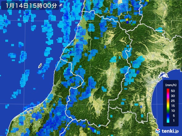 山形県の雨雲レーダー(2017年01月14日)