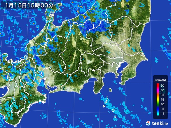 関東・甲信地方の雨雲レーダー(2017年01月15日)