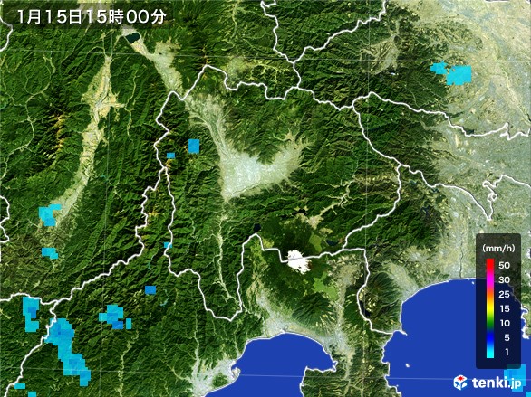 山梨県の雨雲レーダー(2017年01月15日)