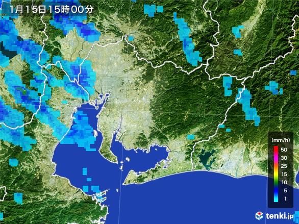 愛知県の雨雲レーダー(2017年01月15日)