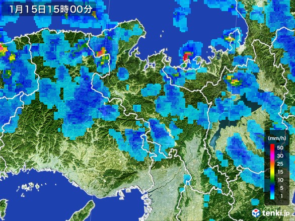京都府の雨雲レーダー(2017年01月15日)