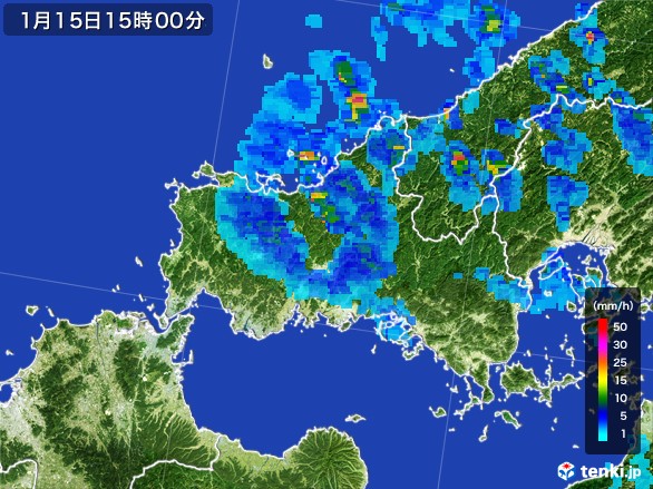 山口県の雨雲レーダー(2017年01月15日)