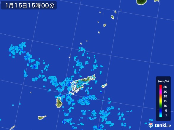 奄美諸島(鹿児島県)の雨雲レーダー(2017年01月15日)