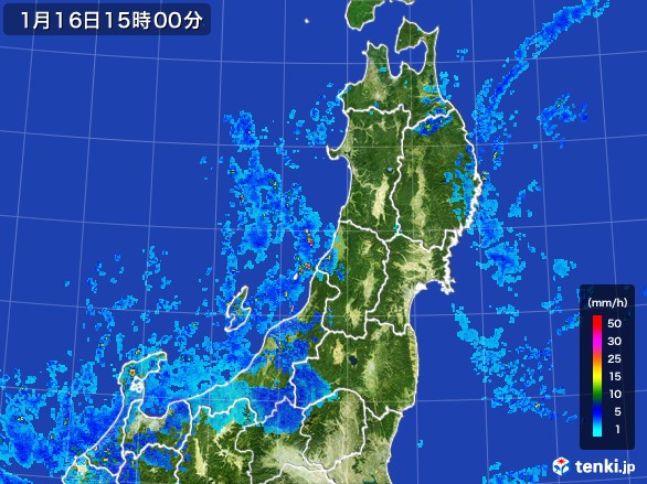 東北地方の雨雲レーダー(2017年01月16日)