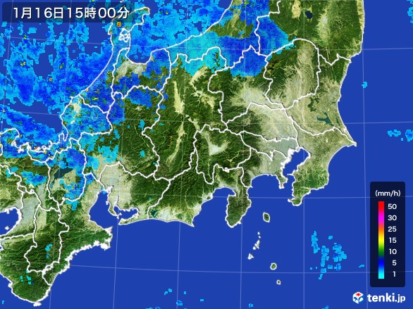 関東・甲信地方の雨雲レーダー(2017年01月16日)