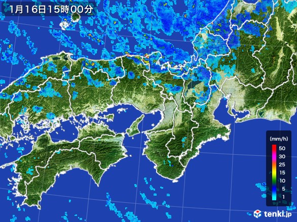 近畿地方の雨雲レーダー(2017年01月16日)