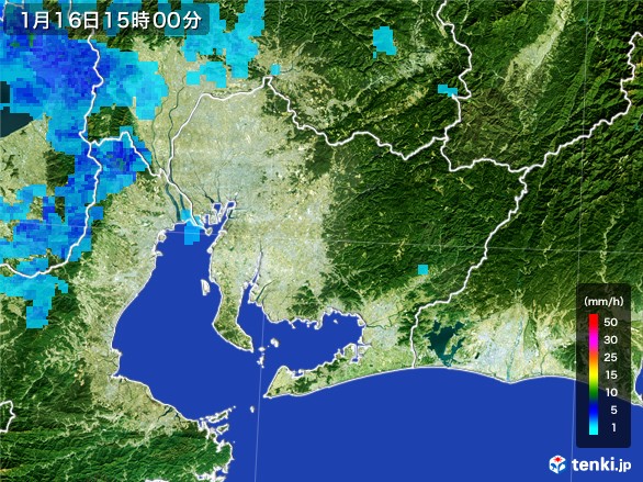 愛知県の雨雲レーダー(2017年01月16日)