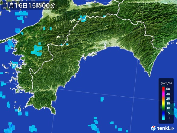 高知県の雨雲レーダー(2017年01月16日)