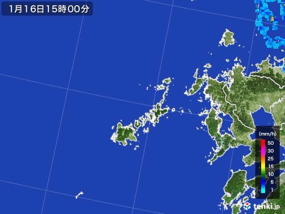 五島列島(長崎県)の雨雲レーダー(2017年01月16日)