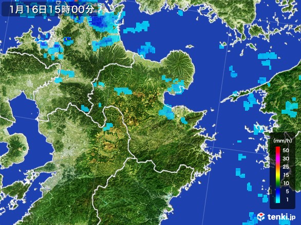 大分県の雨雲レーダー(2017年01月16日)
