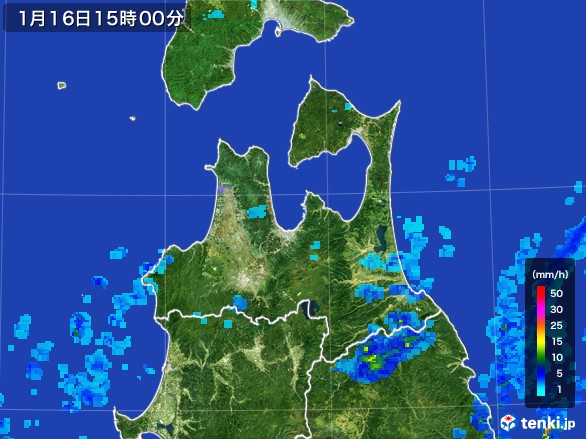 青森県の雨雲レーダー(2017年01月16日)