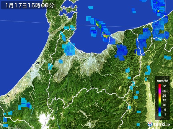 富山県の雨雲レーダー(2017年01月17日)