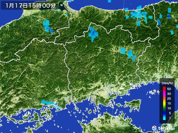 岡山県の雨雲レーダー(2017年01月17日)