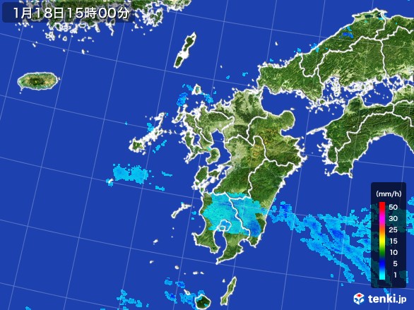 九州地方の雨雲レーダー(2017年01月18日)