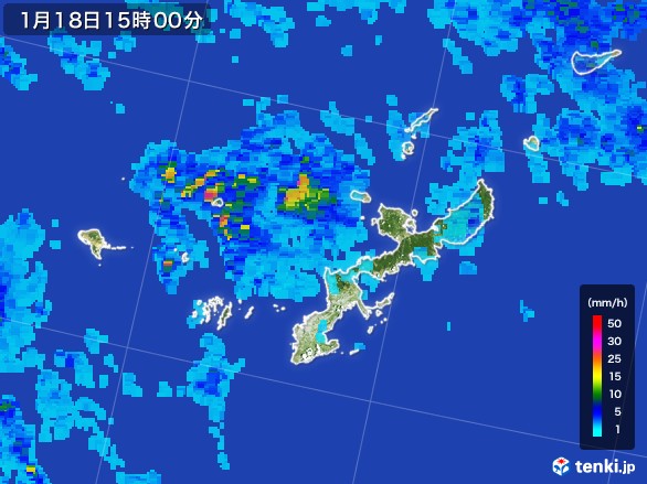 沖縄県の雨雲レーダー(2017年01月18日)