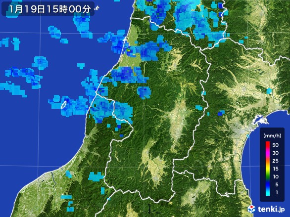 山形県の雨雲レーダー(2017年01月19日)