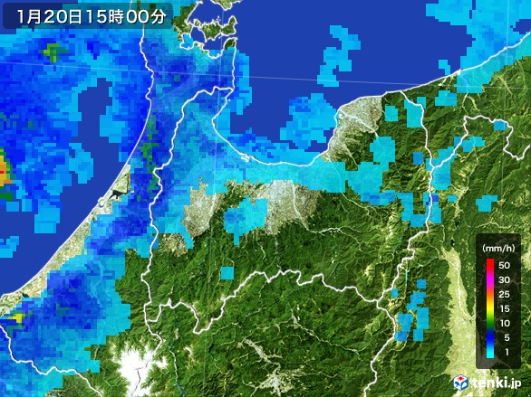 富山県の雨雲レーダー(2017年01月20日)