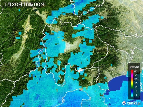 山梨県の雨雲レーダー(2017年01月20日)