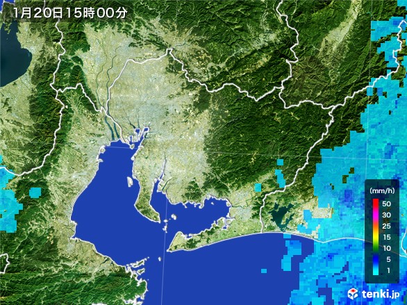 愛知県の雨雲レーダー(2017年01月20日)