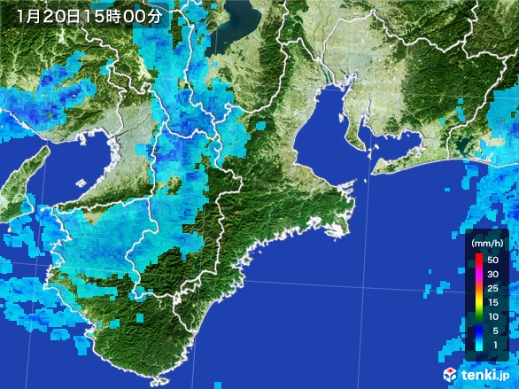 三重県の雨雲レーダー(2017年01月20日)