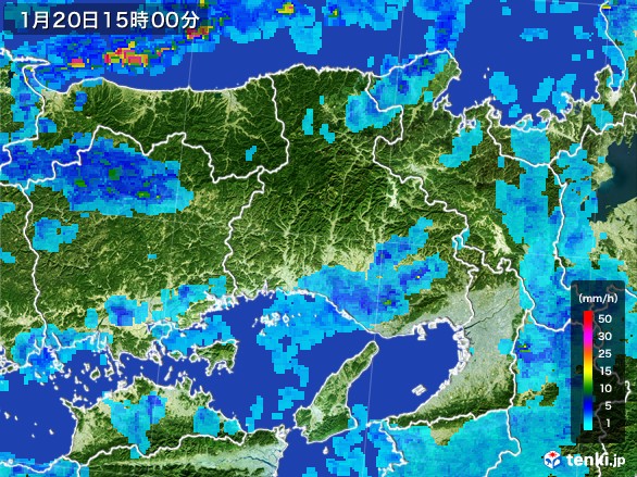 兵庫県の雨雲レーダー(2017年01月20日)