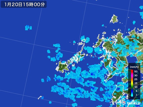五島列島(長崎県)の雨雲レーダー(2017年01月20日)