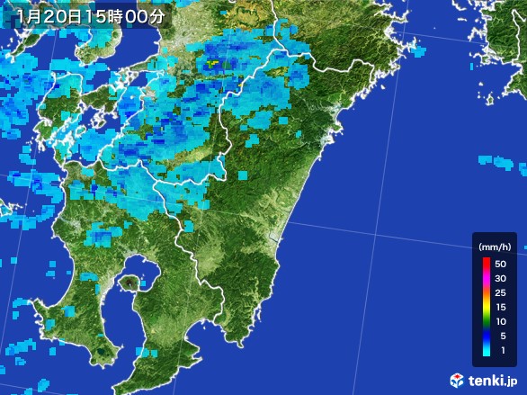 宮崎県の雨雲レーダー(2017年01月20日)