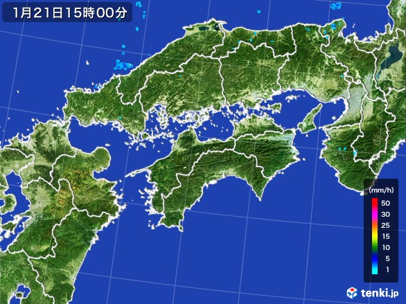 四国地方の雨雲レーダー(2017年01月21日)