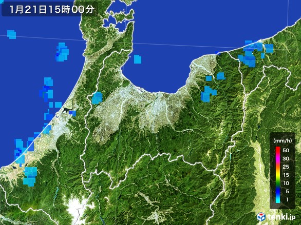 富山県の雨雲レーダー(2017年01月21日)