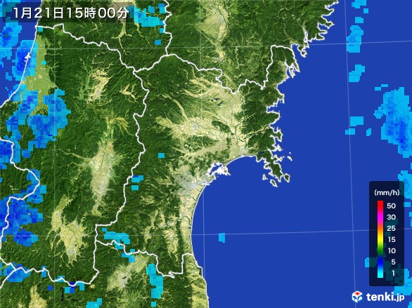 宮城県の雨雲レーダー(2017年01月21日)