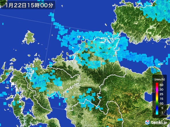 福岡県の雨雲レーダー(2017年01月22日)