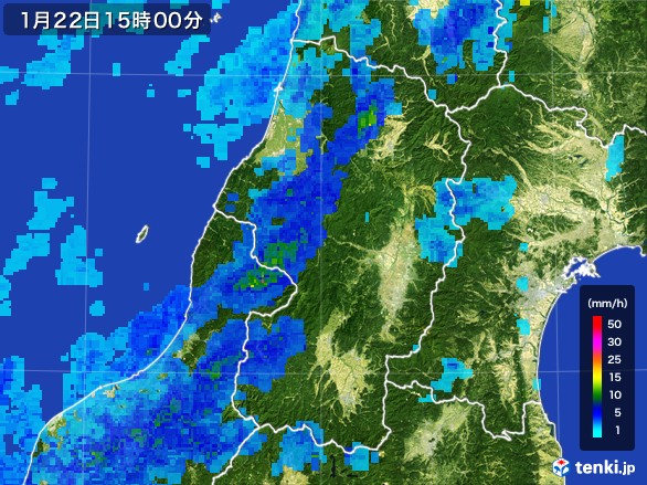 山形県の雨雲レーダー(2017年01月22日)