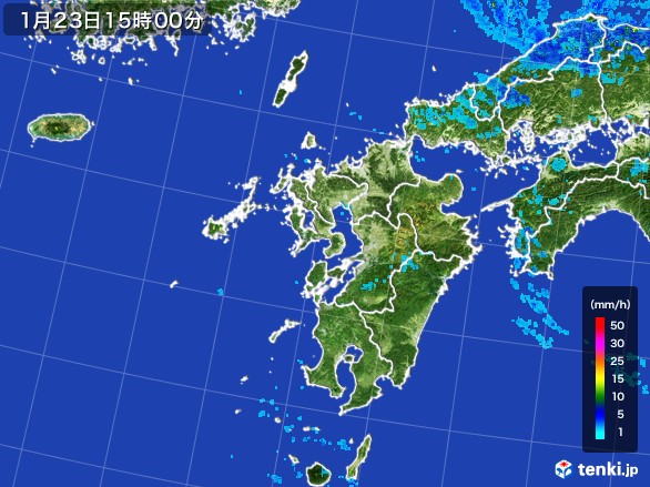 九州地方の雨雲レーダー(2017年01月23日)