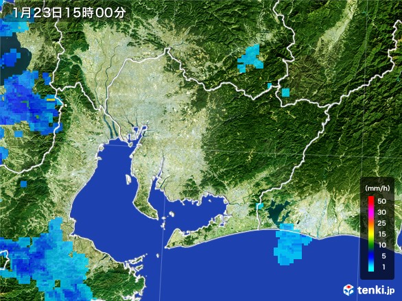 愛知県の雨雲レーダー(2017年01月23日)