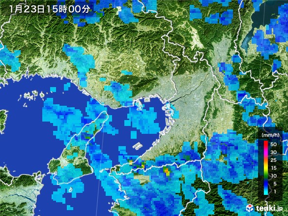 大阪府の雨雲レーダー(2017年01月23日)
