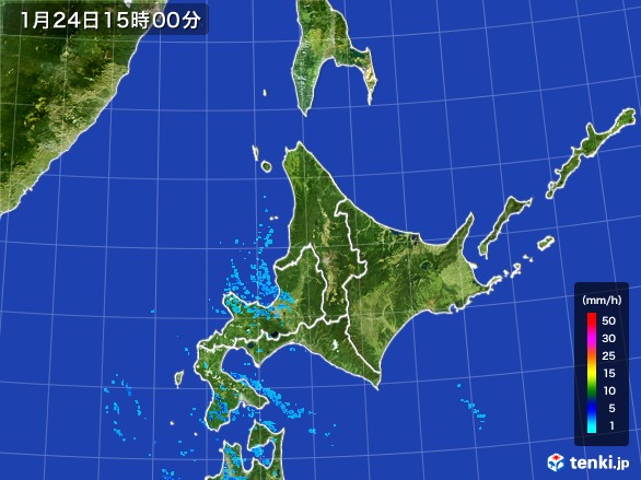 北海道地方の雨雲レーダー(2017年01月24日)