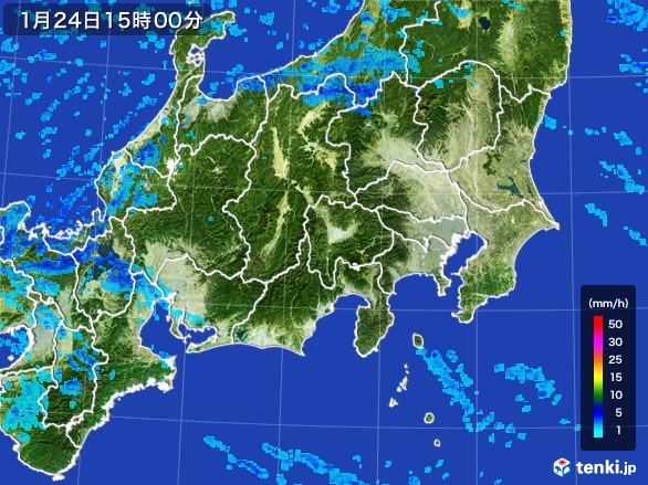関東・甲信地方の雨雲レーダー(2017年01月24日)