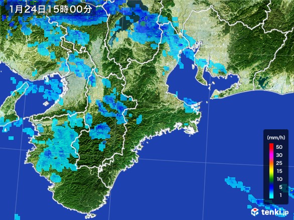 三重県の雨雲レーダー(2017年01月24日)