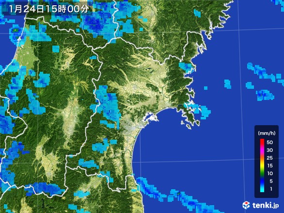 宮城県の雨雲レーダー(2017年01月24日)